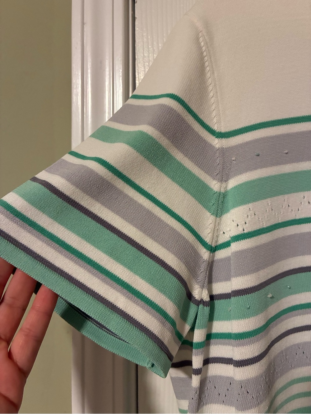 Alfred Dunner Mint, Gray & White Striped Short Sleeve Top - Picture 3 of 5